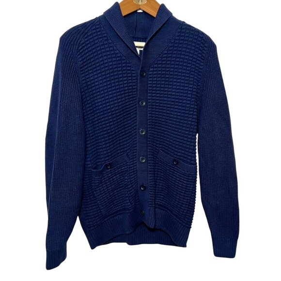 Duluth Thick Knit Mens Cardigan Chunky Waffle Retirement Shawl Cotton Blue Large - Picture 1 of 9